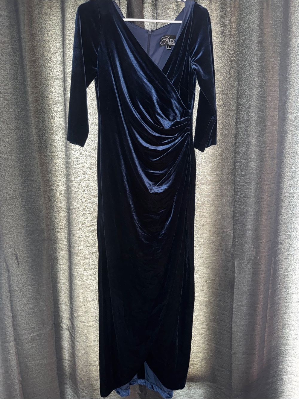 Alex Evenings Deep Navy Velvet Draped Maxi Dress